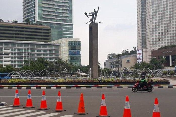 Bundaran Hotel Indonesia, di Jalan MH Thamrin, Jakarta Pusat yang nantinya akan didirikan panggung hiburan dalam malam pergantian Tahun Baru 2019, Sabtu (24/11/2018) 