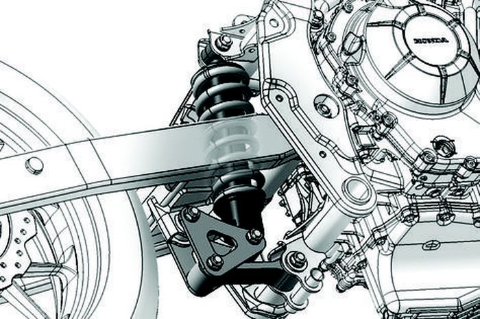 Ilustrasi sistem sokbreker dengan link di motor
