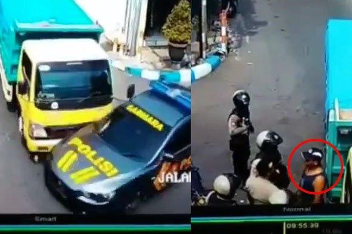 Truk tabrak mobil patroli polisi Polres Mojokerto di perempatan Jalan Majapahit, Mojokerto, Jawa Tim