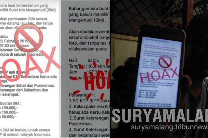 Informasi hoax soal SIM kolektif tanpa tes di Sidoarjo.&nbsp; 