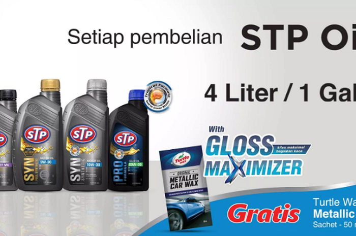 Merek oli STP, lagi umbar promo untuk setiap pembelian 4 liter olinya.