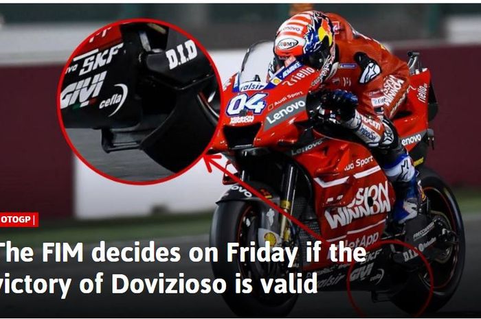 Gambar zoom dari winglet Ducati yang menjadi kontroversi di MotoGP Qatar pada seri pertama MotoGP 2019.