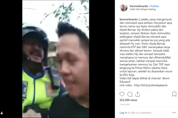 Polisi emosi dan langsung menyerang pria yang merekam aksinya di Jakarta Utara.