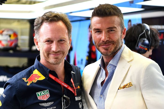 David Beckham berfoto bersama Team Principal Aston Martin Red Bull Racing, Christian Horner