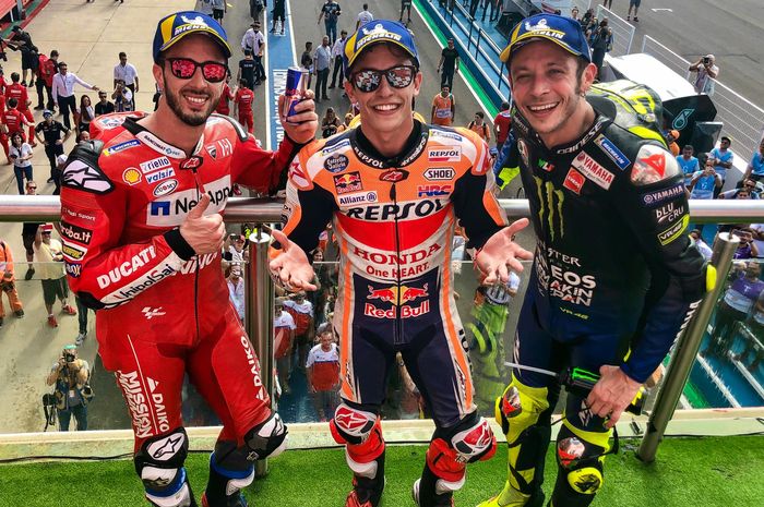 Andrea Dovizioso, Marc Marquez dan Valentino Rossi berbagi podium di MotoGP Argentina