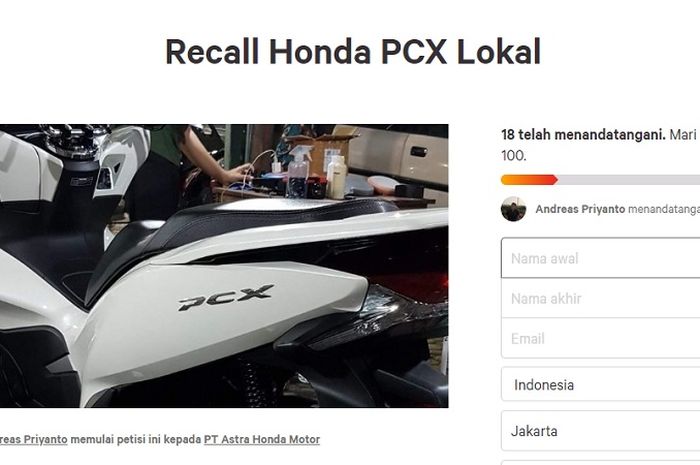 Muncul petisi recall Honda PCX lokal karena tiga masalah yang sering muncul.