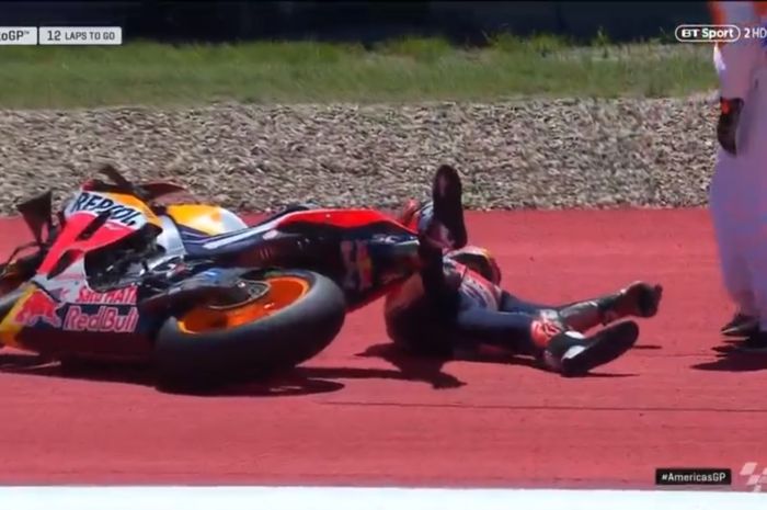 Marc Marquez crash saat memimpin jalannya MotoGP Amerika 2019
