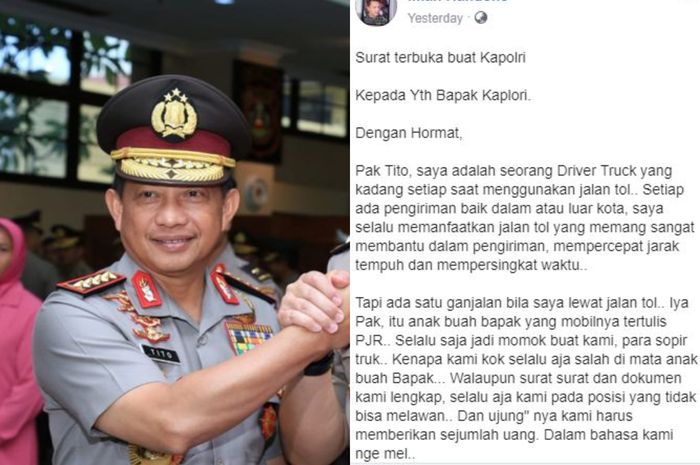 Surat terbuka sopir truk yang ditujukan kepada Kapolri Jendral Tito Karnavian 