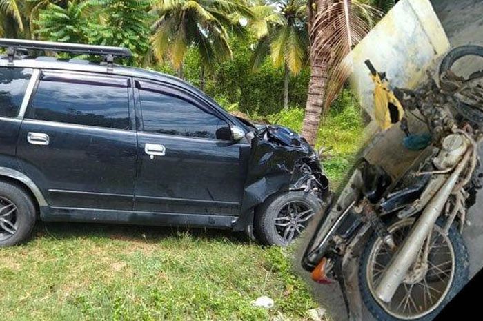 Mobil Toyota Avanza dan motor Honda Supra X yang terlibat kecelakaan maut