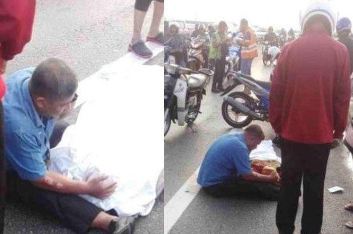 Suami yang terus peluk istrinya yang meninggal karena kecelakaan motor