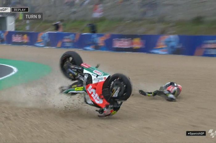 Cal Crutchlow crash di tikungan 9 sirkuit Jerez 