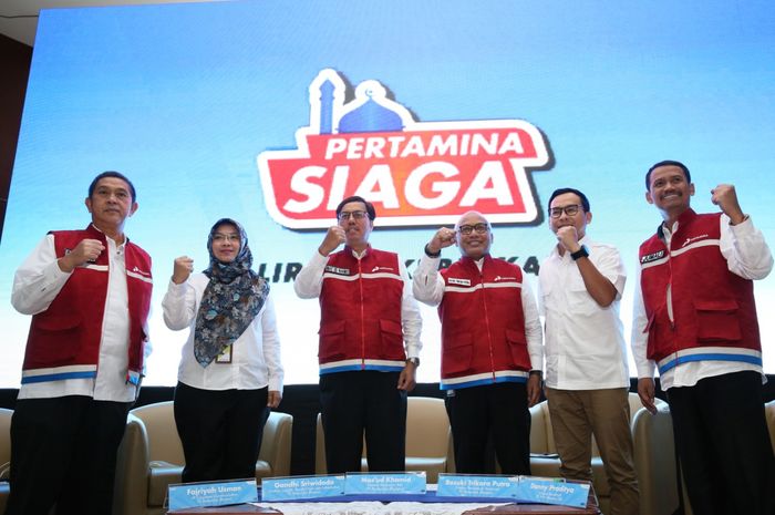 Sejumlah Direksi Pertamina dalam acara buka bersama sekaligus peluncuran program Pertamina Siaga di Gedung Pusat Pertamina, Jakarta, Senin (27/5/2019).