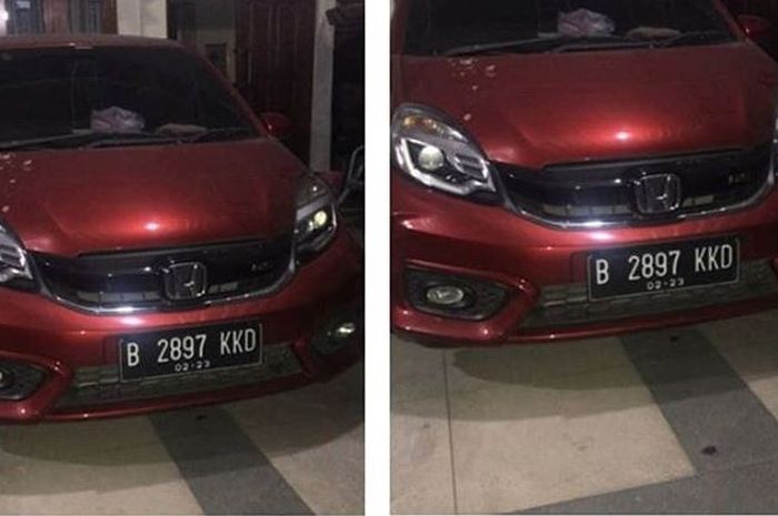 Honda Brio mahasiswi yang dibobol maling di pelataran masjid