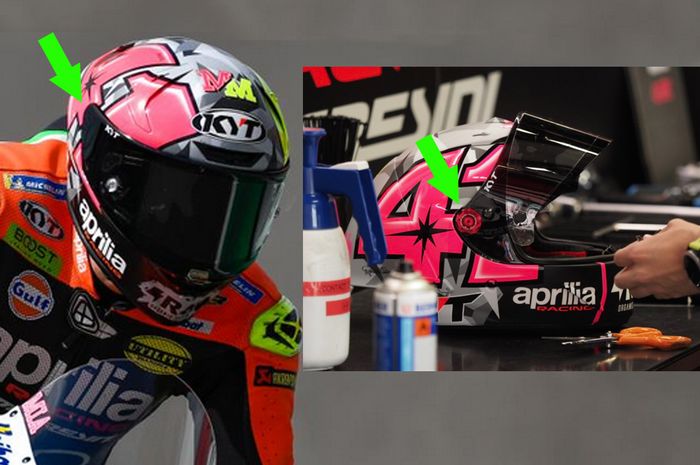 Perbedaan helm KYT Aleix Esppargaro saat FP 1 MotoGP Catalunya