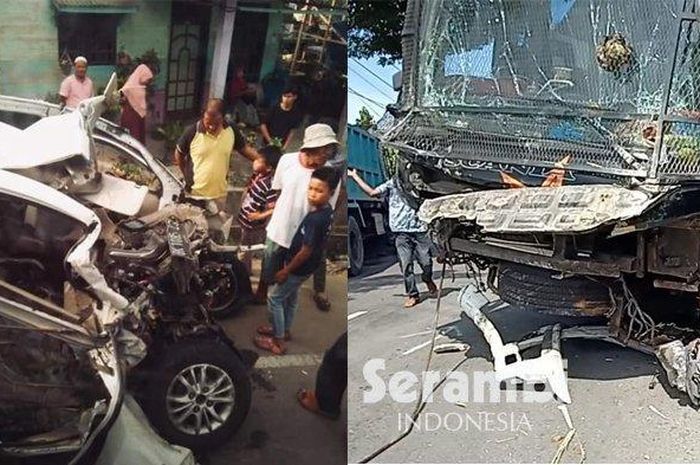 Kondisi Daihatsu Xenia yang terlibat kecelakaan dengan bus Sempati Star