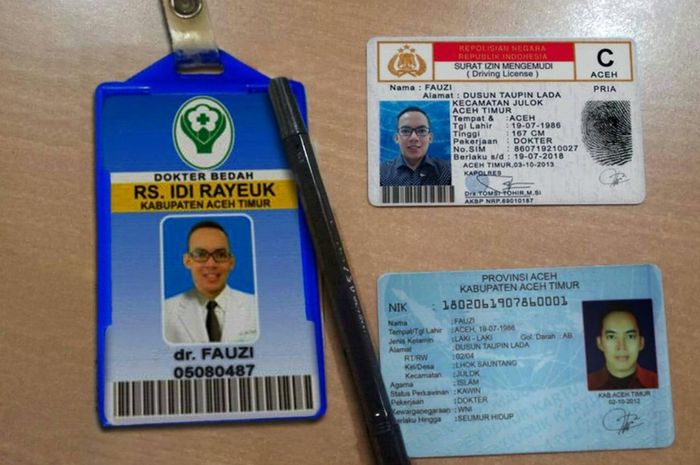 Kartu ID, KTP dan SIM C milik pelaku yang mengaku dokter