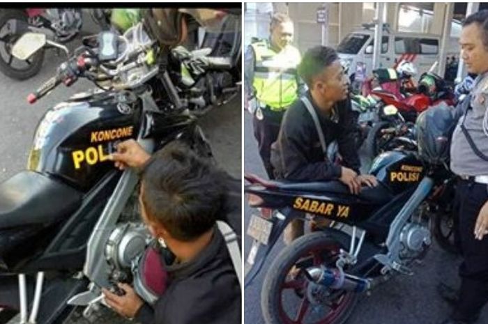 Pemotor harus berurusan dengan polisi lantaran masalah stiker di tangki motor