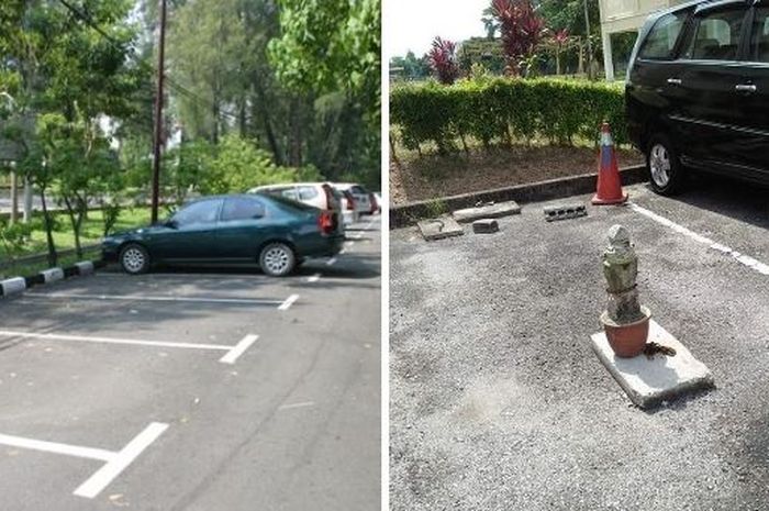 Tempat parkir ditandai dengan batu nisan