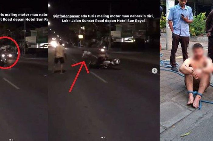 Bule diduga maling motot kabur dan berusaha tabrakan diri ke motor dan mobil di Bali