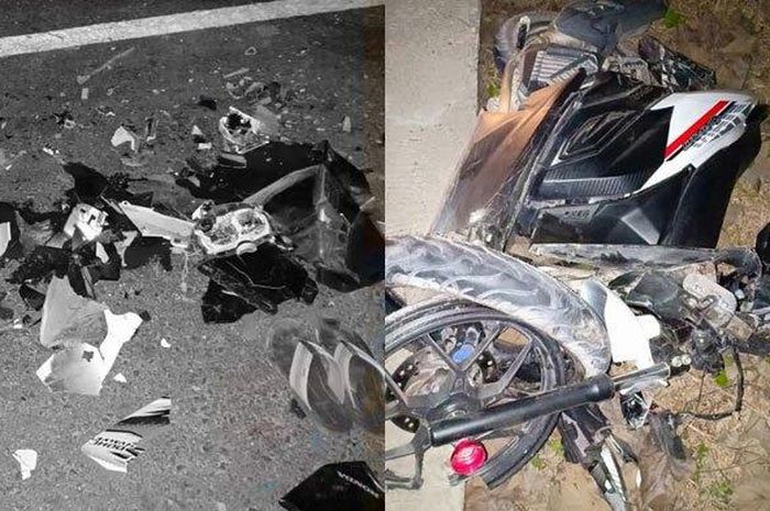 Kondisi motor pasca kecelakaan adu banteng yang disebabkan salah satu motor tidak menyalakan lampu utama