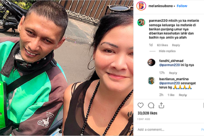 Melanie Subono bersama Parman driver ojek online yang pernah ditolongnya 23 tahun lalu. Mereka secara tidak sengaja bertemu lagi. Meskipun Melanie sudah lupa kejadian itu, Parman masih mengingatnya.