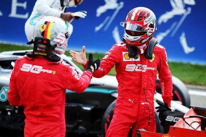 Charles Leclerc dan Sebastian Vettel usai F1 Belgia