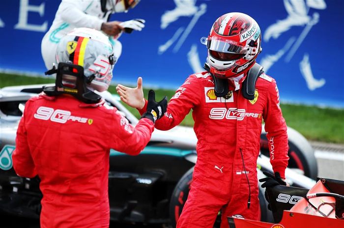 Charles Leclerc dan Sebastian Vettel usai F1 Belgia