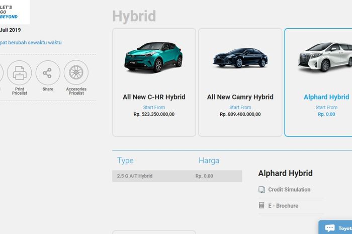 Harga dari Alphard Hybrid mengilang dari situs resmi PT Toyota Astra Motor (TAM) saat dikunjungi GridOto.com pada Minggu (15/9/2019).