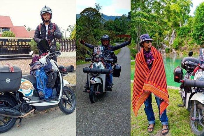 Kolase foto Faisal Yusri berkeliling Aceh menggunakan motor Honda Scoopy