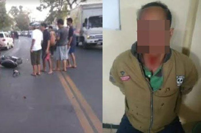 Priwaluyo, pencuri motor Honda Supra X 125 yang tertabrak mobil di Jalan Pahlawan Tulungagung, Jawa Timur, Rabu (18/9/2019). 