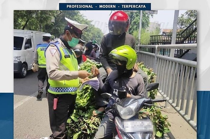 Pengendara Yamaha Jupiter MX 135 yang nekat bawa muatan berlebihan.