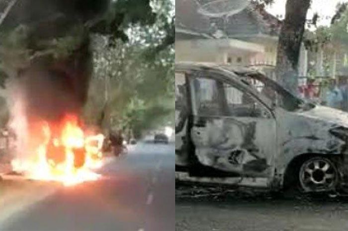 Toyota Avanza ludes terbakar diduga korsleting di jl desa Suruhan Lor, kecamatan Bandung, Tulungagung, Jatim