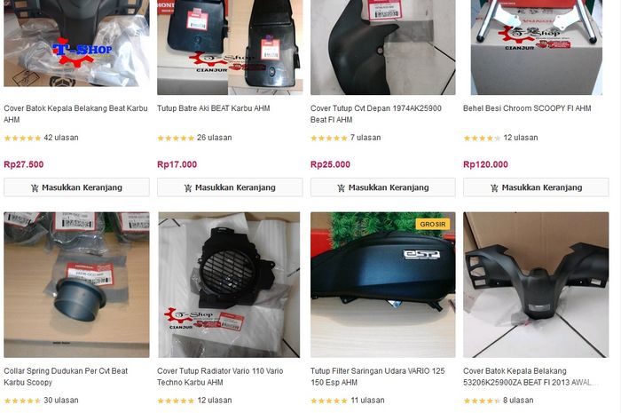 Ilustrasi sparepart motor di online shop