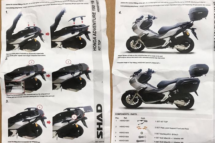 Petunjuk pemasangan bracket top box SHAD Honda ADV150