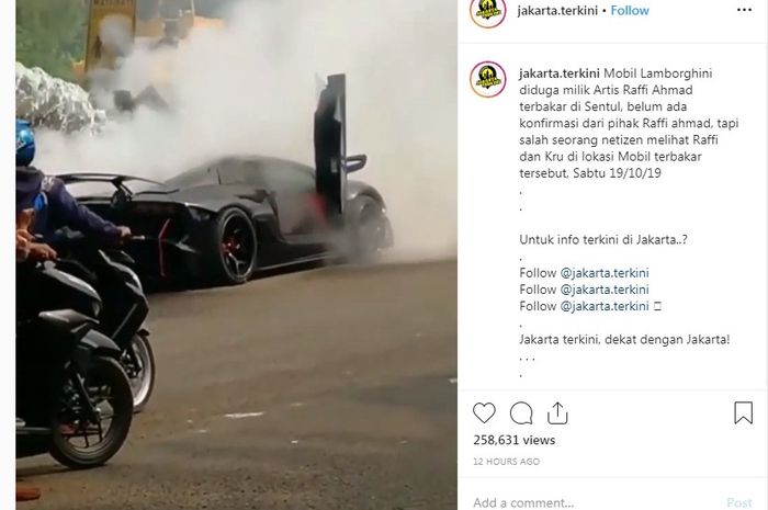 Lamborghini Avendator milik Raffi Ahmad terbakar di Sentul