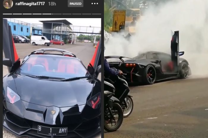 Mobil Lamborghini Aventador milik Raffi Ahmad terbakar