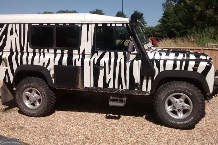 Modifikasi Land Rover Defender dengan kelir corak zebra