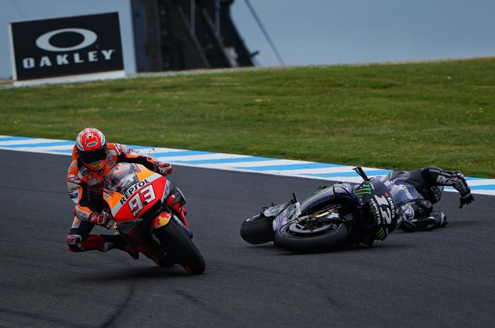 Maverick Vinales kehilangan grip ban depan ketika bertarung dengan Marc Marquez di MotoGP Australia 2019