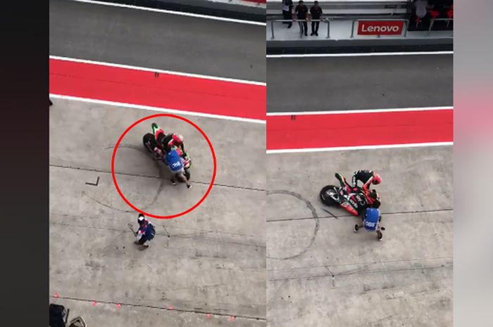 Aleix Espargaro menabrak fotografer di pit line 