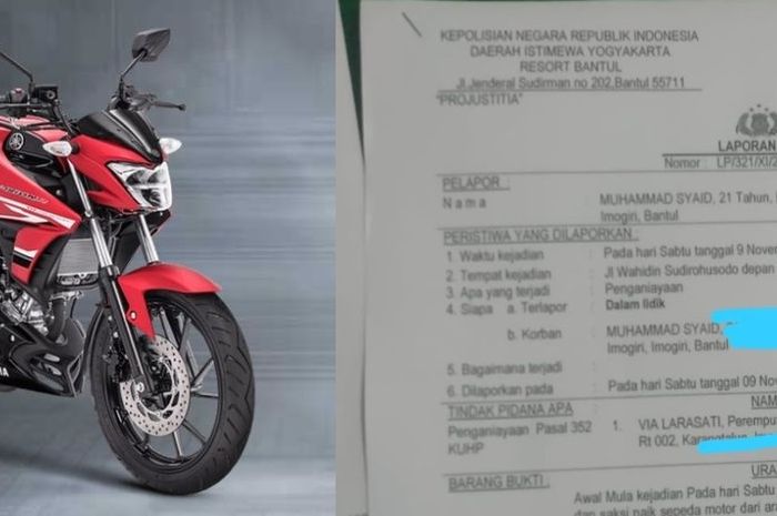 Ilustrasi Yamaha V-Ixion, surat yang dibuat pelapor