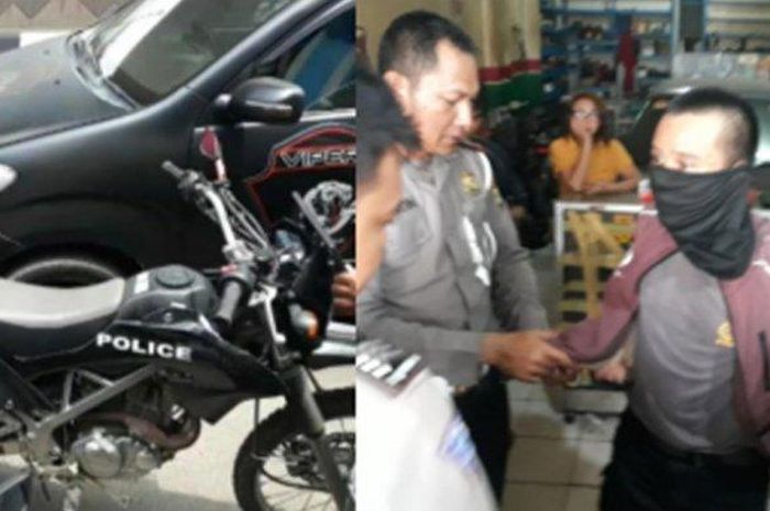 Kolase polisi gadungan bermotor KLX 150 yang melakukan tilang di Ciputat