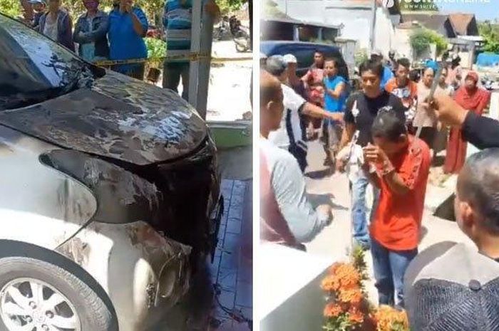 Oah TKP aksi pria asal Lampung melakukan pembakaran mobil di Madiun