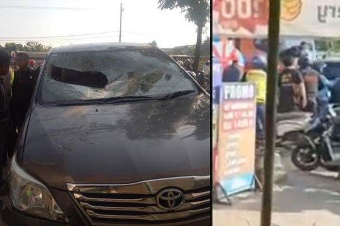 Toyota Kijang Innova yang rusak kacanya karena jadi sasaran amuk warga
