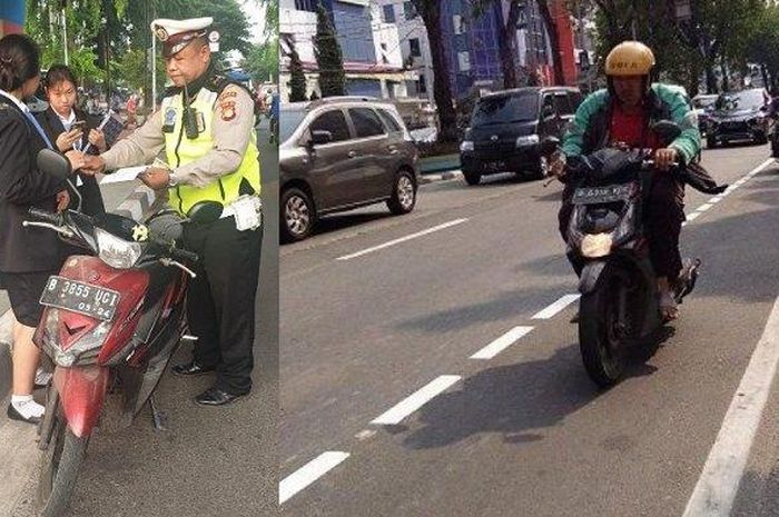 Polisi tak akan segan tilang kendaraan motor atau mobil yang melintas di jalur sepeda  