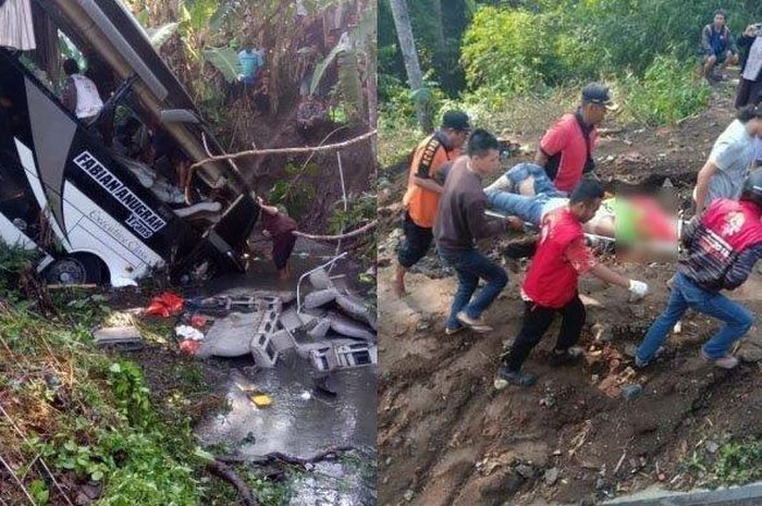 Kecelakaan Bus Pariwisata Terjun ke Kali Judel Blitar, Sabtu (7/12/2019)