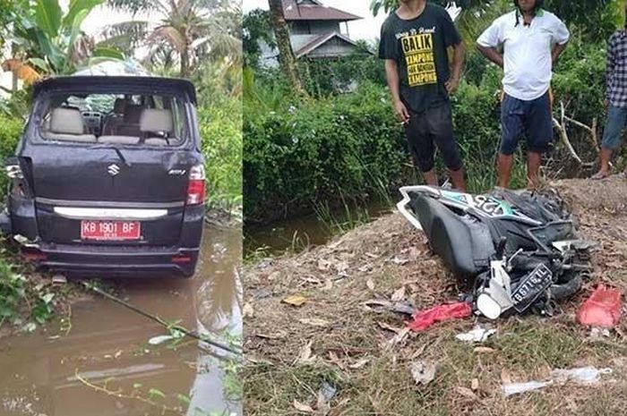 Suzuki APV dinas dikendarai pelajar 16 tahun menabrak motor yang ditumpangi ibu dan anak hingga tewas
