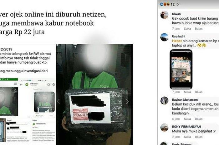 Seorang driver ojol diburu netizen karena membawa kabur notebook seharga Rp 22 juta