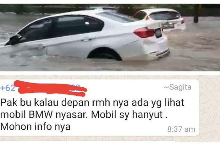 BMW 320i hanyut terbawa arus banjir