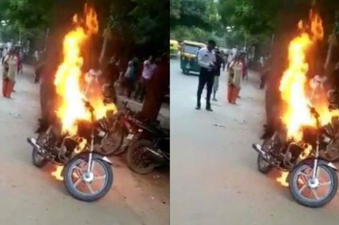 Seorang pria diduga membakar sepeda motornya setelah diberhentikan petugas Polantas  