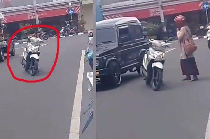 Emak-emak Parkir Motor di Tengah Jalan Bikin Heboh, Polisi Kesulitan Selidiki Karena Plat Nomor 